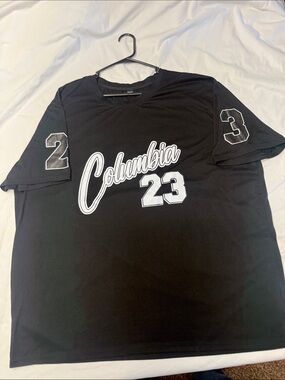 Columbia Black Short-Sleeve Graphic Tee with White Script and Numbers